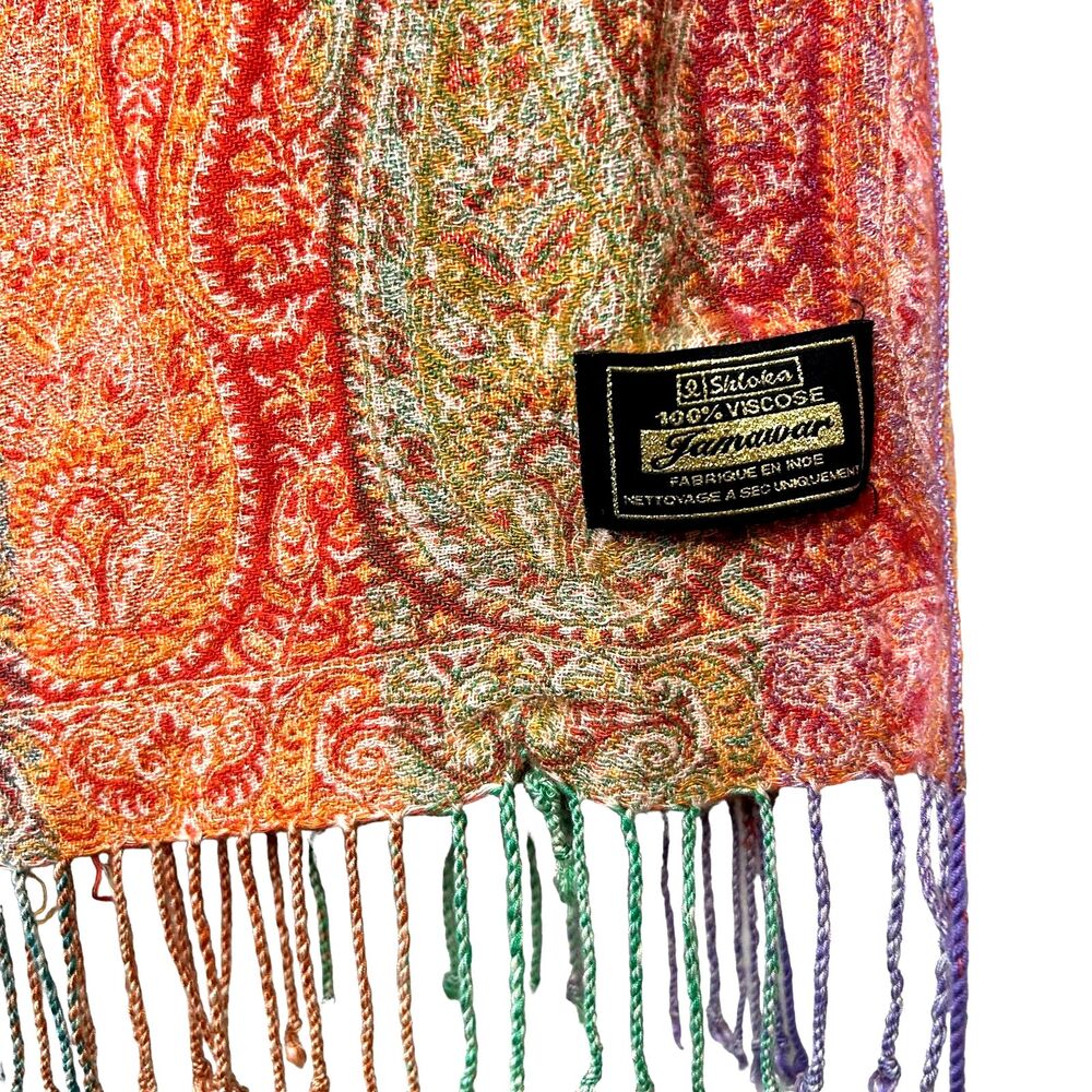 Multi Colored Shawl. Paisley floral design. Jamawar. Made in India 74x28